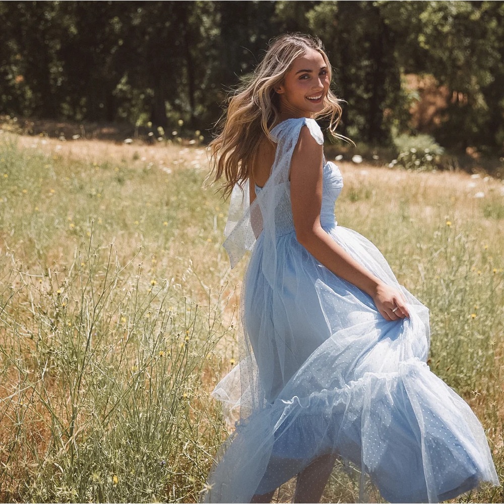 LLACIE Angel Blue Swiss Dot Midi Dress